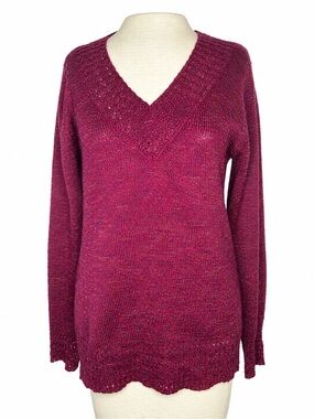 Laura Scott Women’s Marled Burgundy V-Neck Knit Sweater Long Sleeve Size M